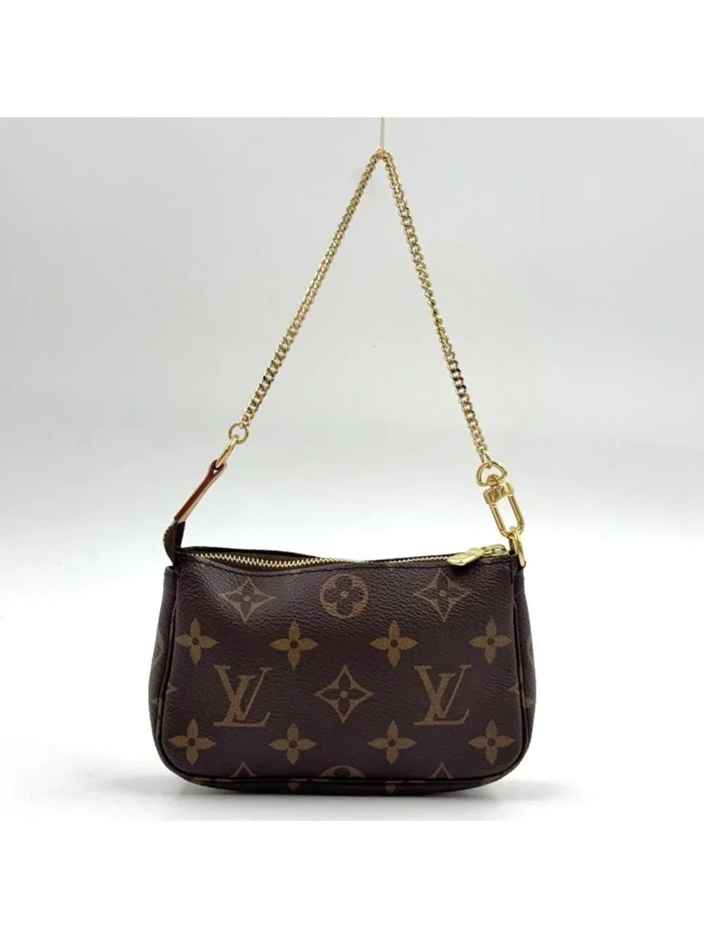 Louis Vuitton Mini Pochette Accessoires Monogram Leather Brown Handbag Gold